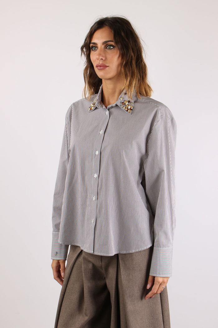 Camicia Riga Applicazione Coll Bianco/moro-4