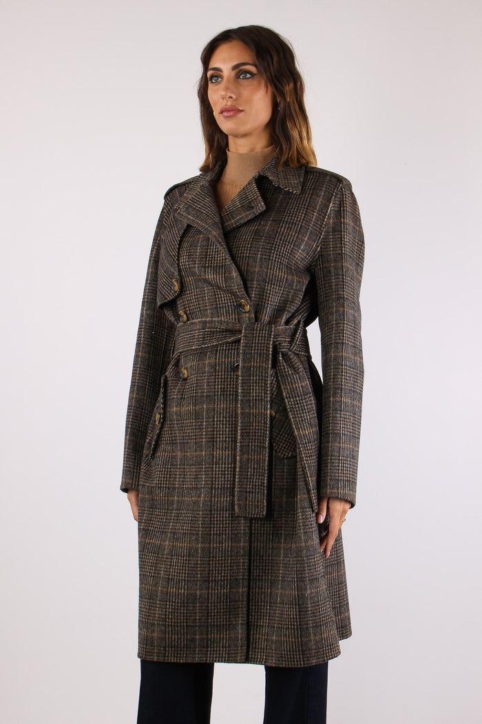 Cappotto Quadro Cintura Camel Check-3