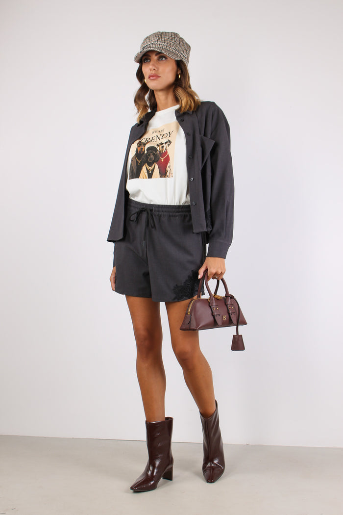 Camicia Crop  Inserto Macrame Antracite-5