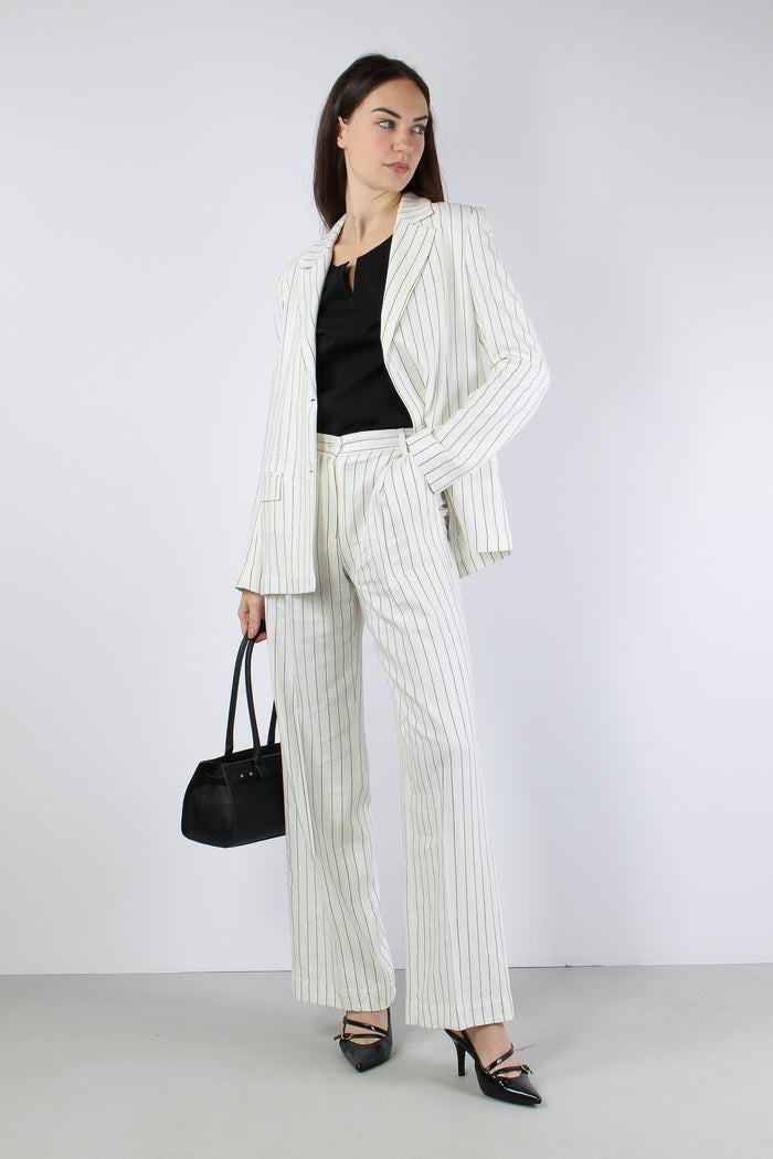 Pantalone Gessato Pences Bianco/nero-5