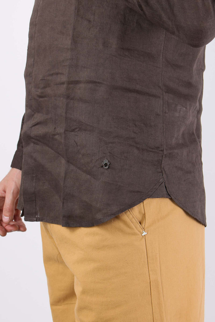 Camicia Coreana Lino Caffe-7