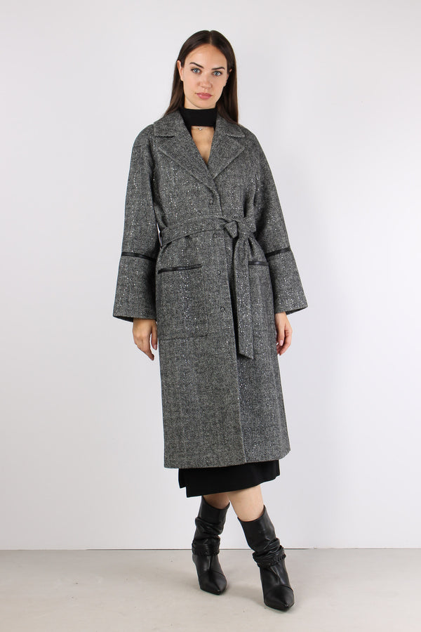 Cappotto Cintura Resca Grey Spinato