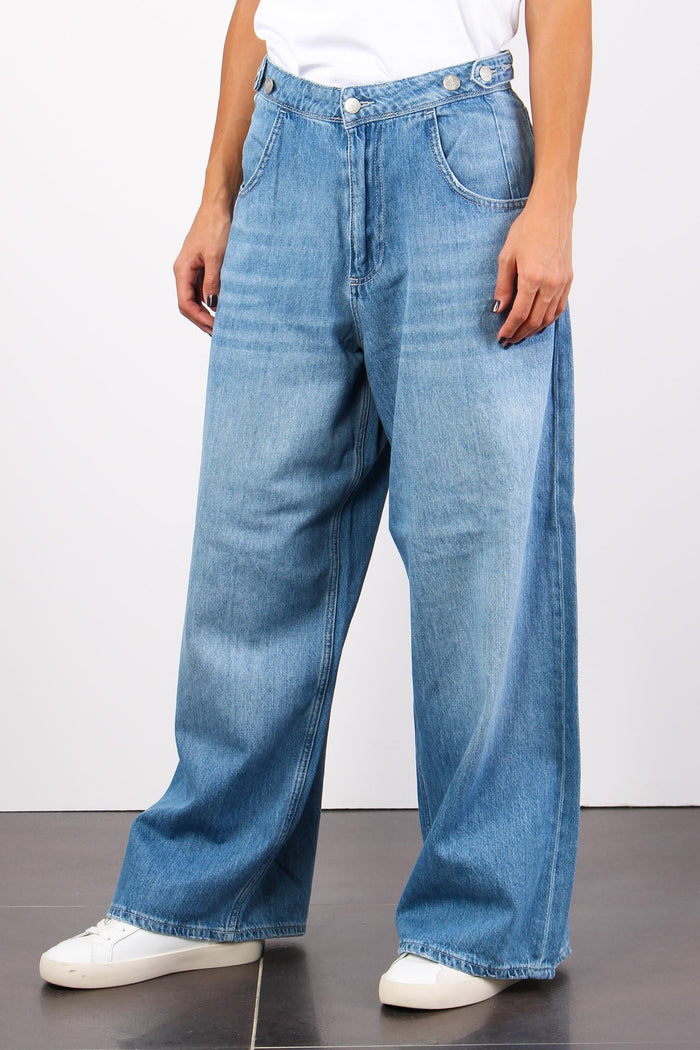 Denim Maxi Palazzo Bottoni Denim Chiaro-4