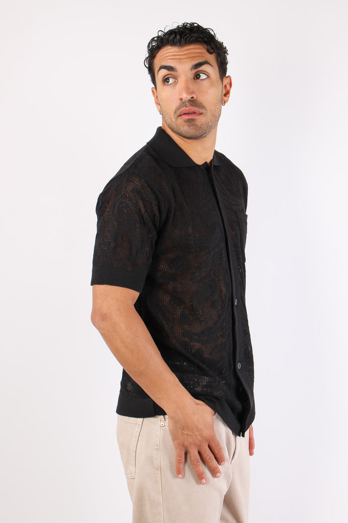 Camicia Manica Corta Lavorata Nero-7