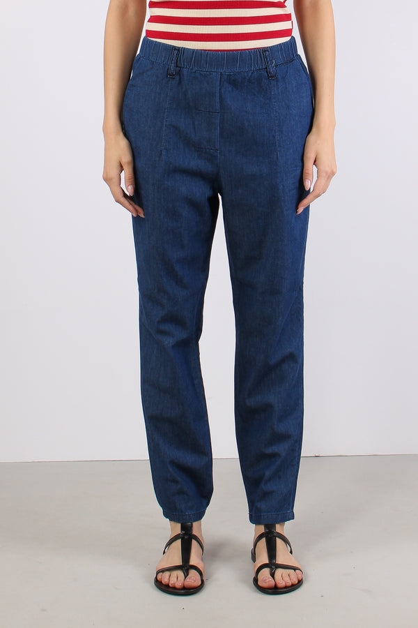 Pantalone Chambray Elastico Di Denim-2