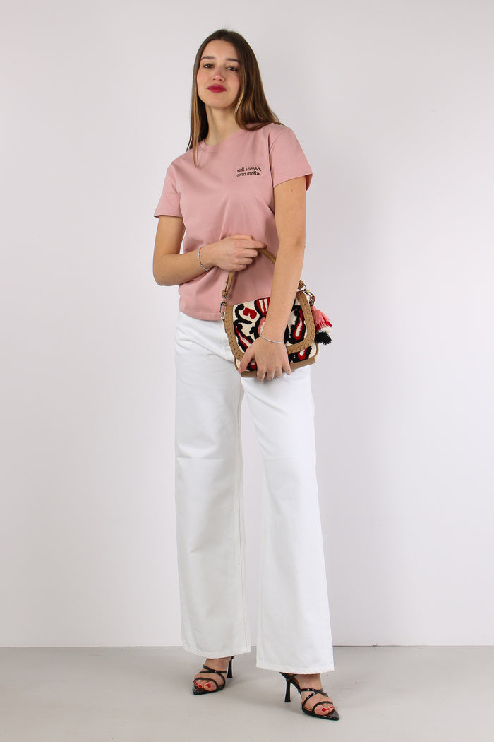 T-shirt Ricamo Ridi Spesso Ama Rosa-2