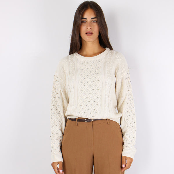 Emiliana Maglia Treccia Strass Latte-2