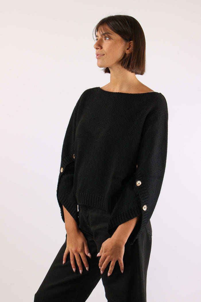 Maglia Bottoni Manica Nero-3