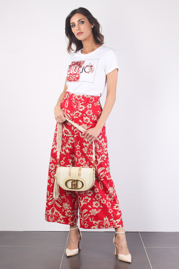 Pantalone Cropped Stampa Fiori Red Oriental-5