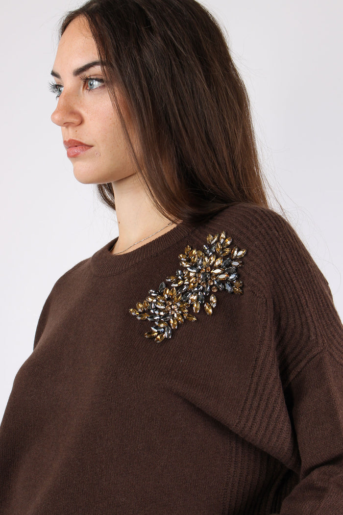 Maglia Girocollo Applicazioni Cioccolato/ricamo-4