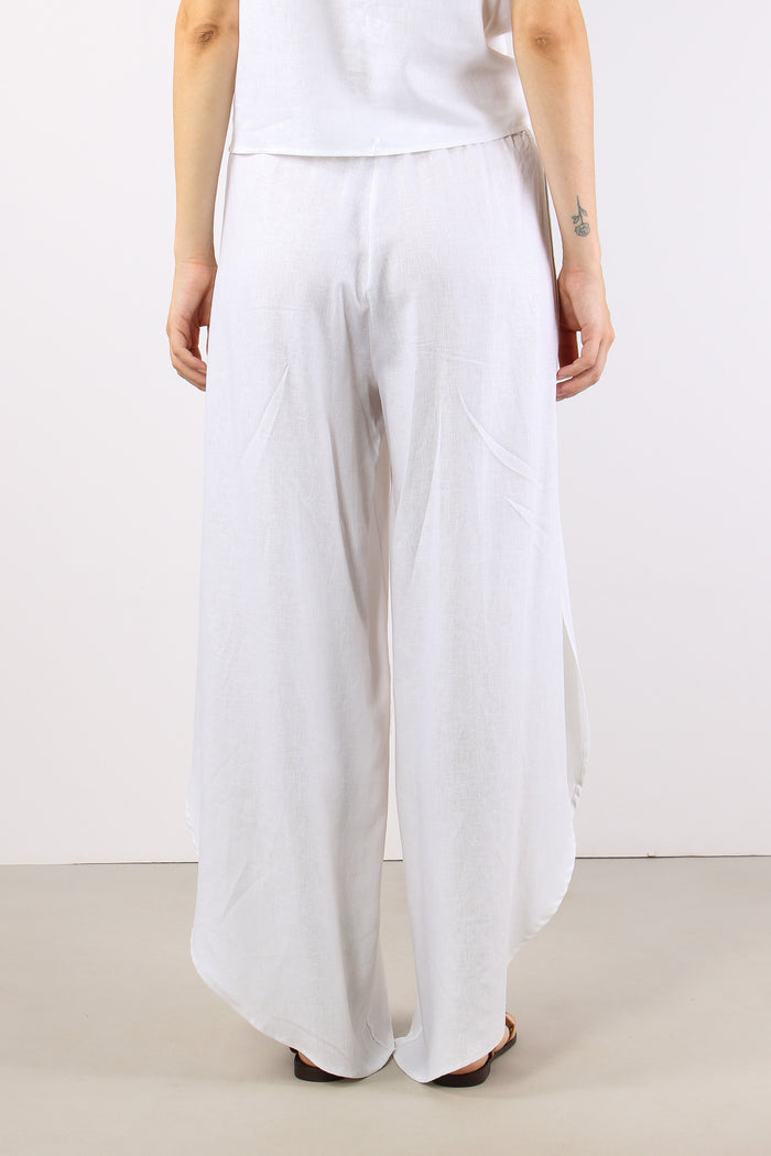 Pantalone Lino Spacco Laterale Bianco-5