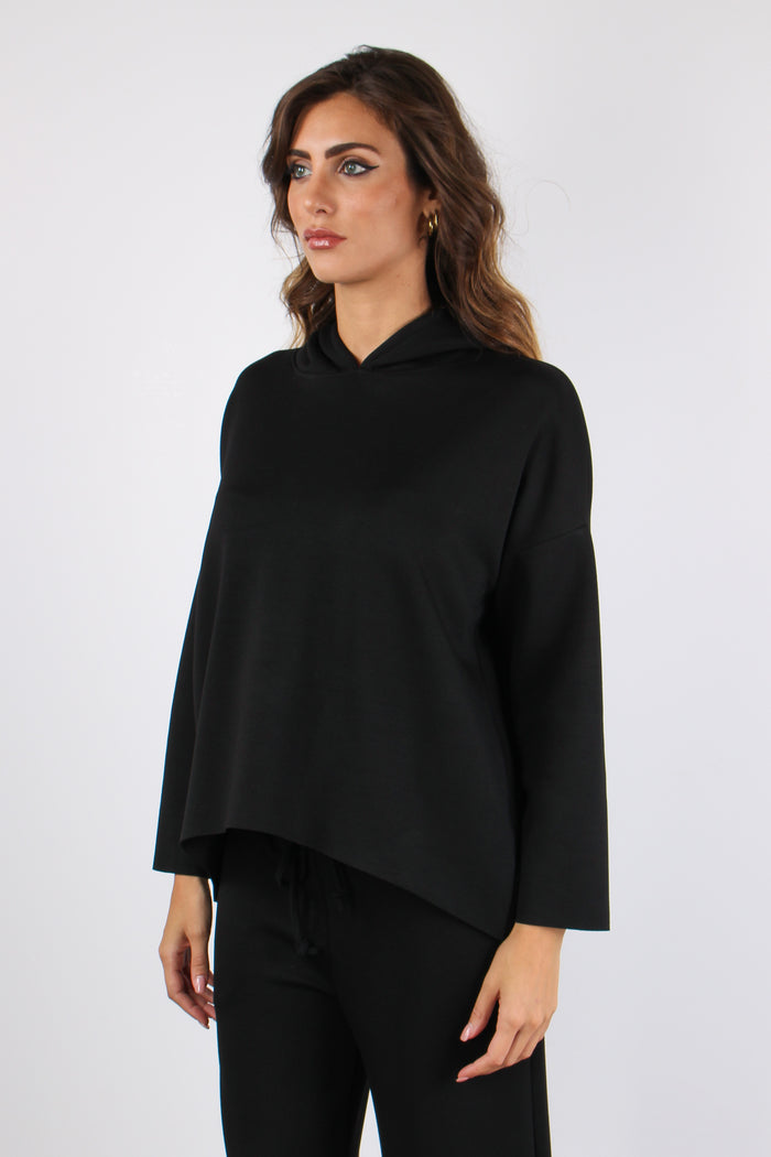 Felpa Stondata Cappuccio Modal Nero-3