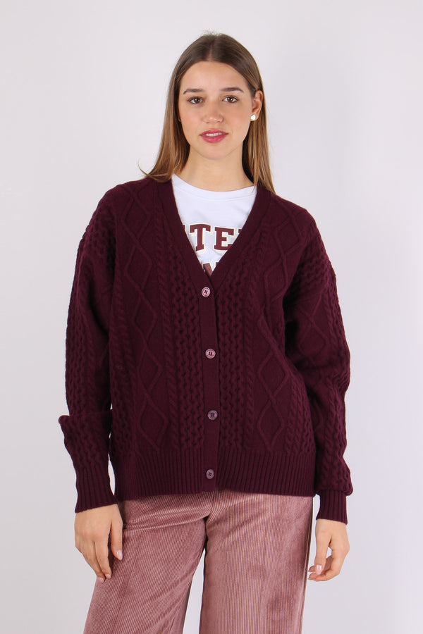 Cardigan Trecca 100% Lana Vino-2