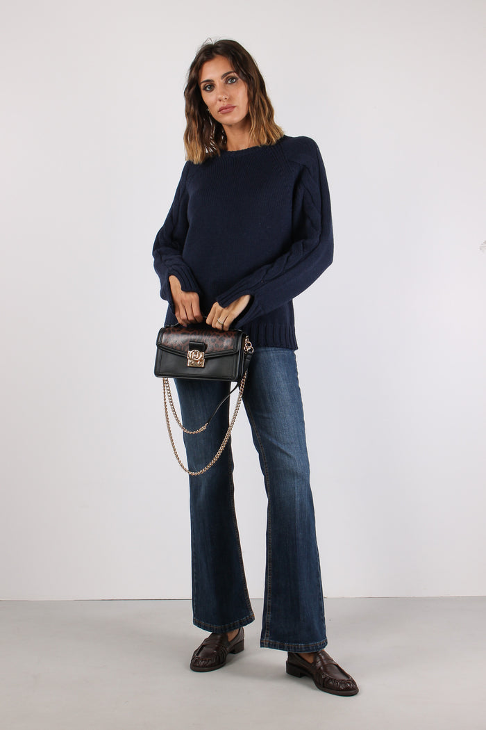 Maglia Treccia Manica 100%lana Blu-5