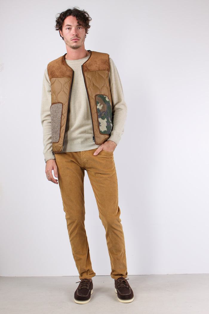 Gilet Trapunta Patch Beige-6