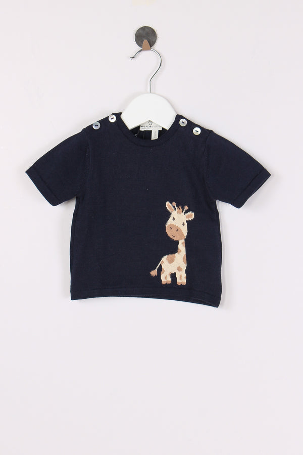 Maglia M/m Ricamo Giraffa Blu