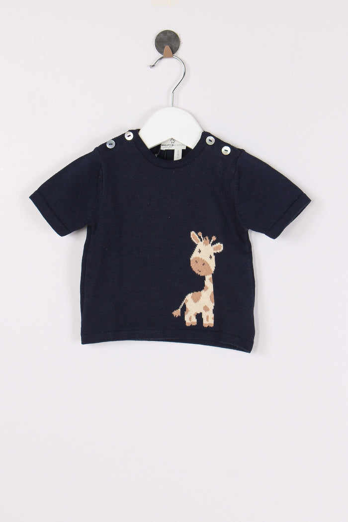 Maglia M/m Ricamo Giraffa Blu