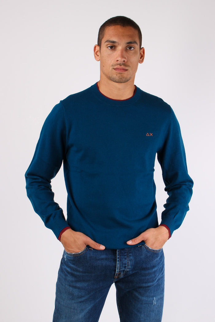 Maglia Misto Lana Profilo Coll Petrolio