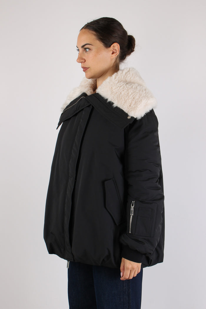 Bomber Nylon Over Interno Pelo Nero-4