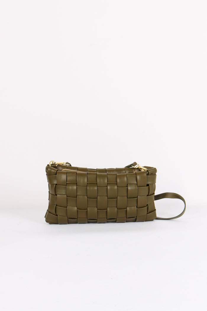 Pochette Intreccio Vera Pelle Verde Militare