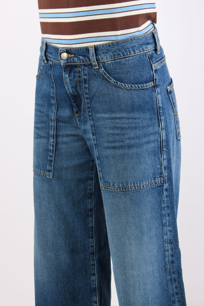 Denim Maxi Tasche Sfrangiato Denim Scuro-7