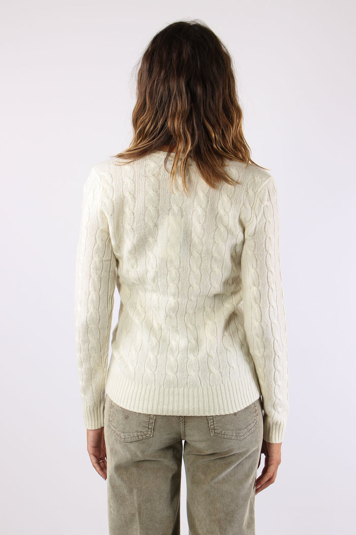 Maglia Scavo V Trecce Cream-5
