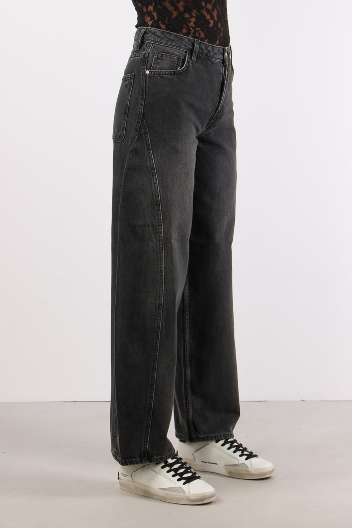 Denim Wide Leg Martingala Dietro Nero Lavato-5