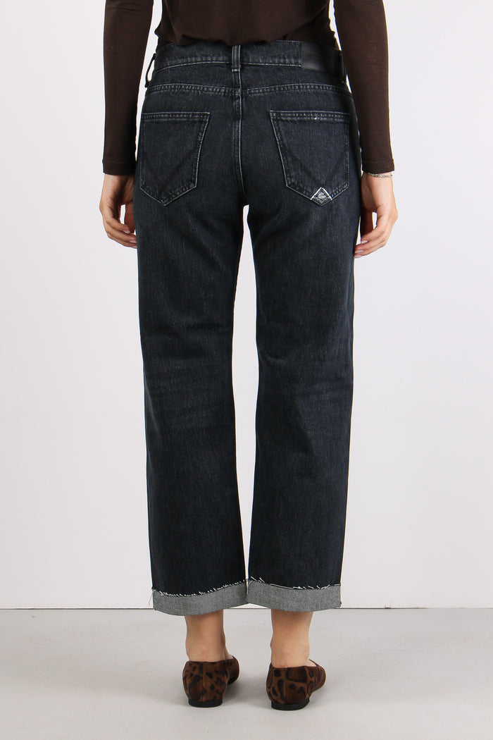 Denim Boyfriend Risvolto Denim Black-5