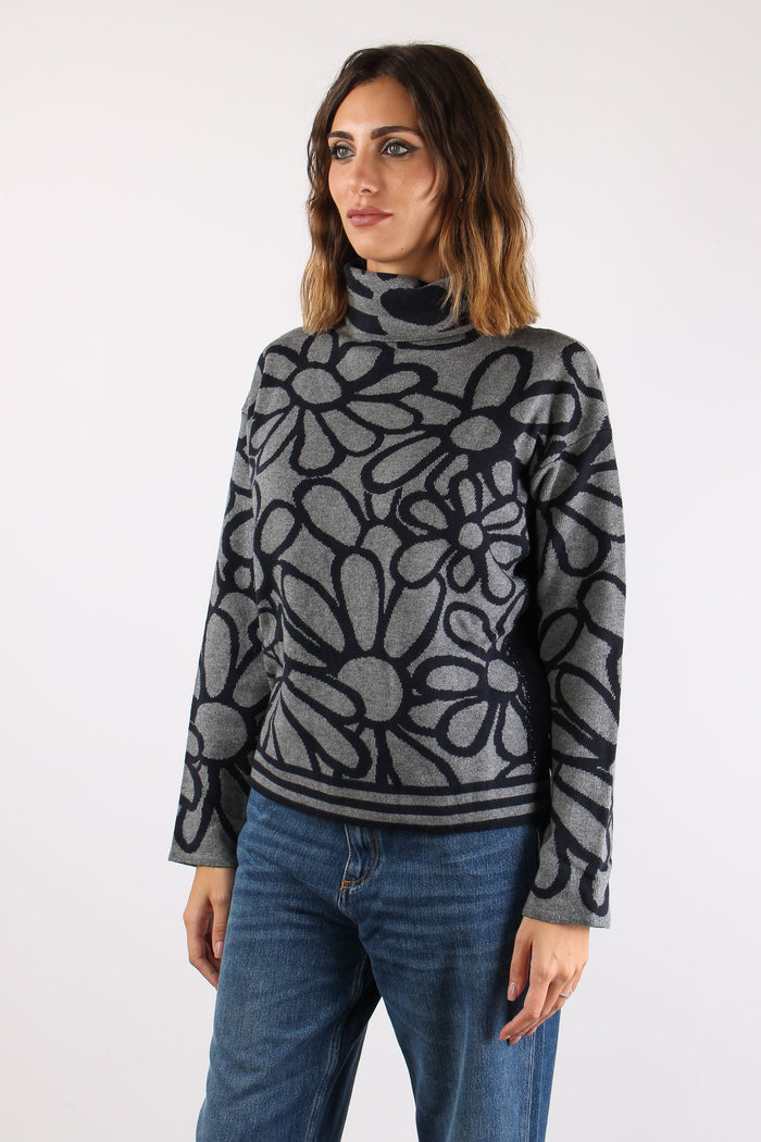 Maglia Collo Alto Fiori Blu/grigio-7