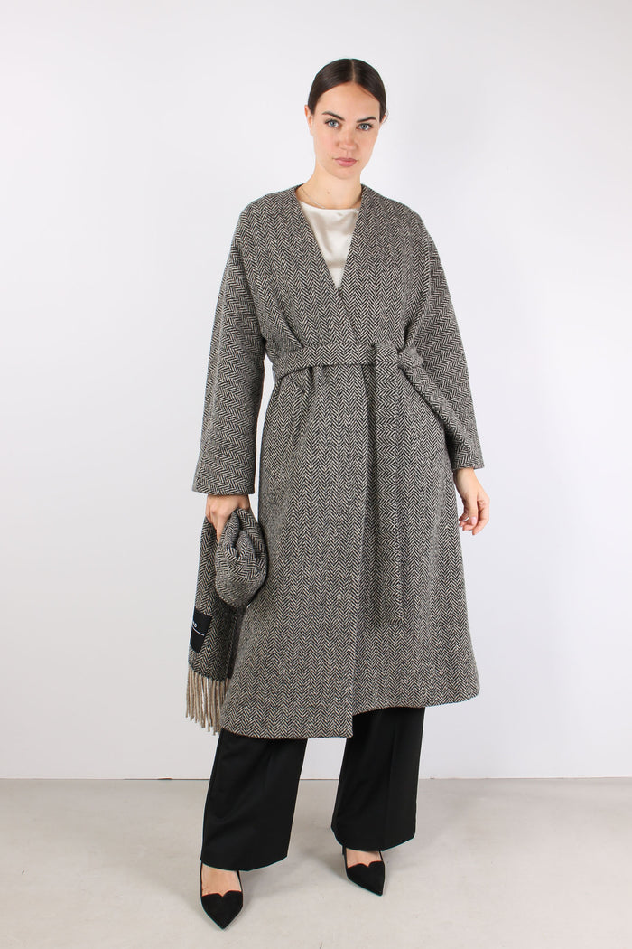 Zenica Cappotto Spinato Cintur Nero/cacha-6