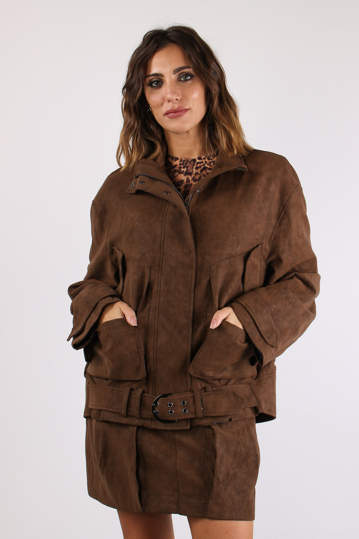 Chiodo Over Ecocamoscio Toffee-3