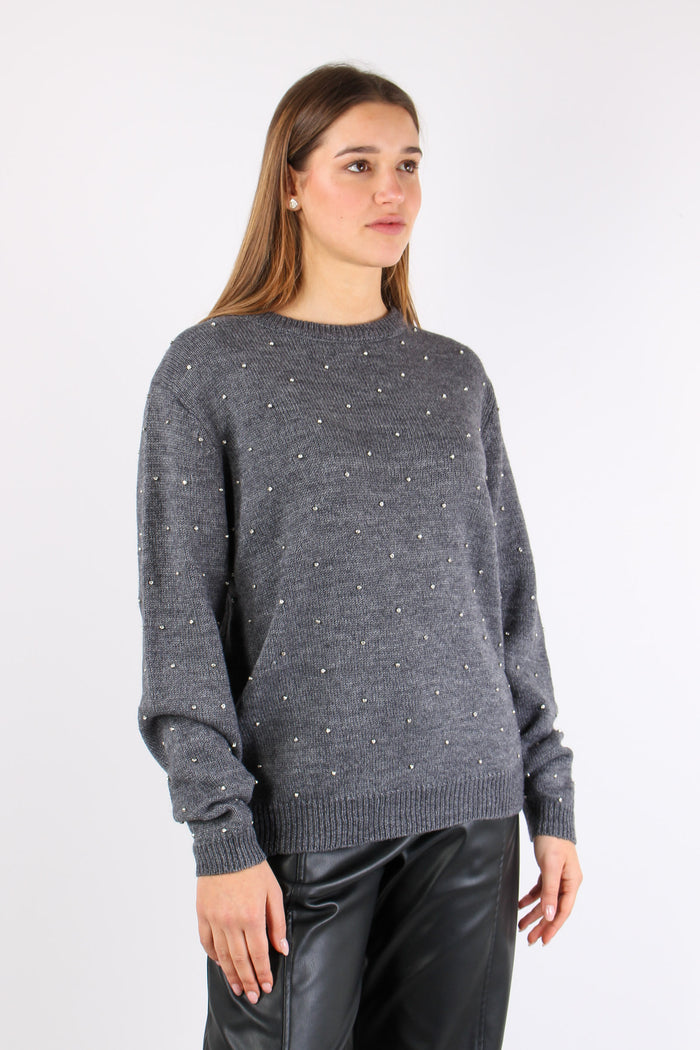 Maglia Inserto Strass Grey-6