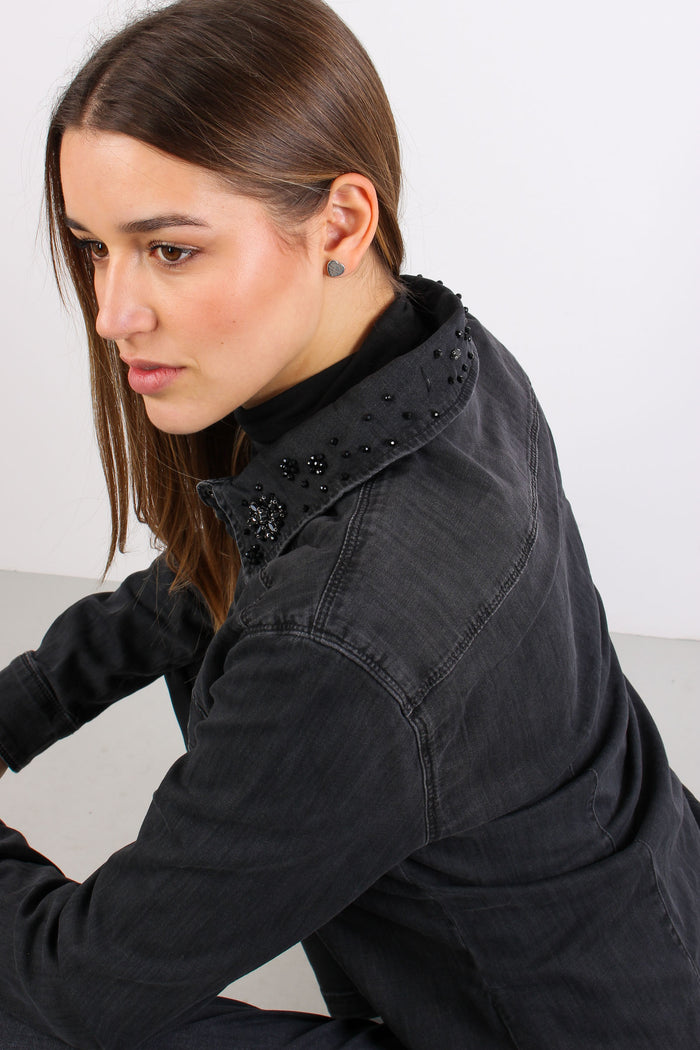 Camicia Denim Colletto Applica Denim Grigio-4