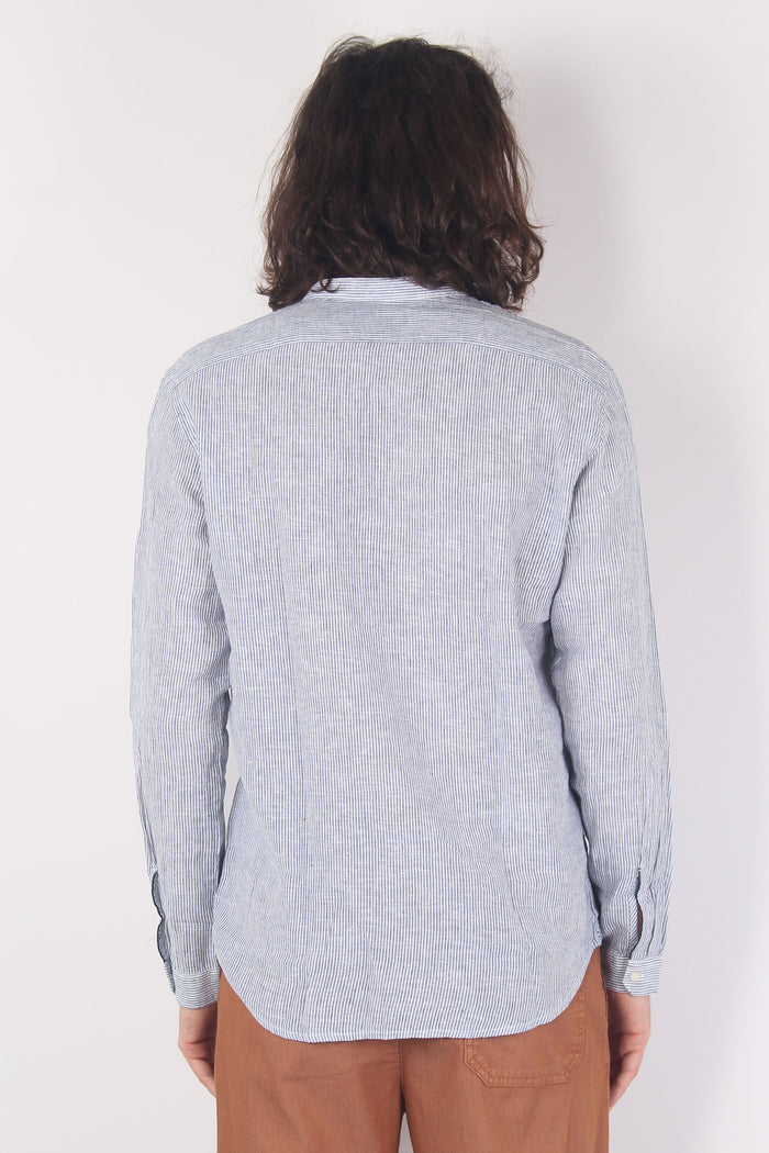 Camicia Coreana Lino Riga Blu/bianco-3
