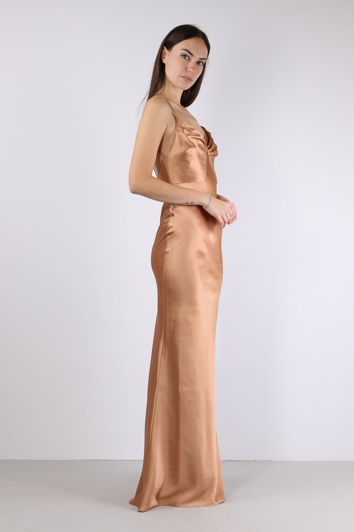 Abito Raso Spalline Champagne-7