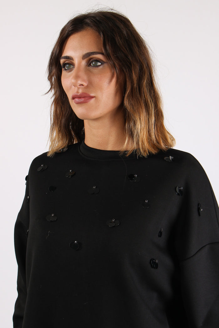 Felpa Modal Inserto Paillettes Nero-6