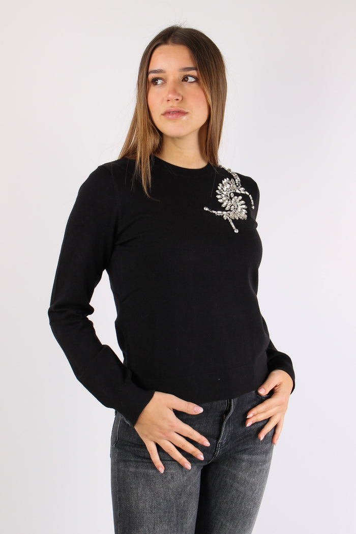 Cretas Maglia Giroccollo Appli Black-7