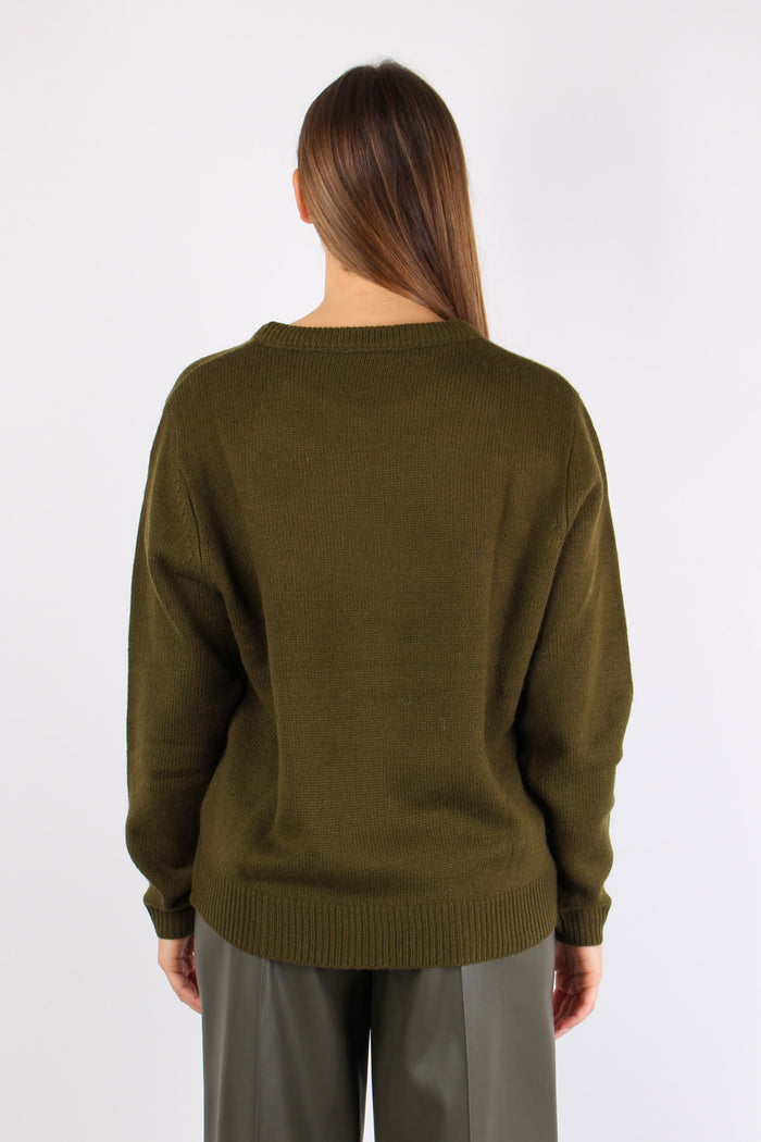 Maglia Aperture Davanti Strass Military Green-6