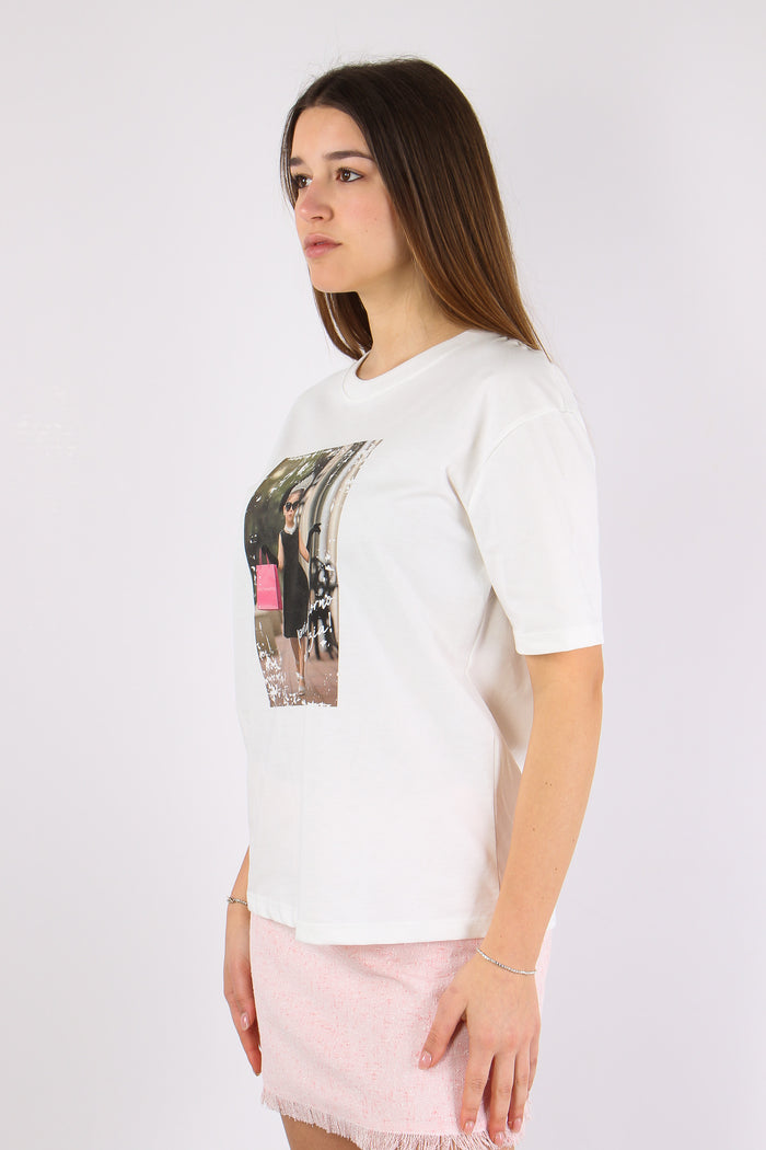T-shirt Stampa Bimba Corona Panna-2