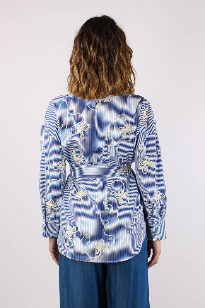 Camicia Over Riga Cravatta Ric Bianco/blu-4