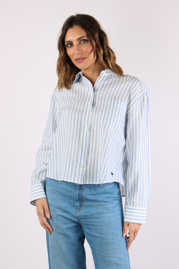 Albatro Camicia Lino Riga Tasca Bianco-2