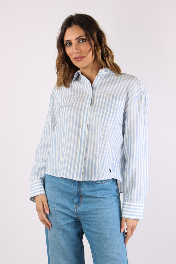 Albatro Camicia Lino Riga Tasca Bianco-2