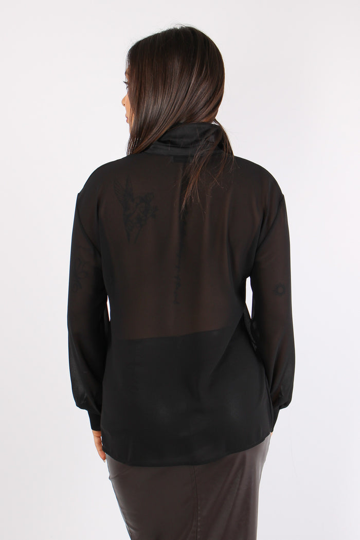 Camicia Tasche Inserto Raso Nero-6