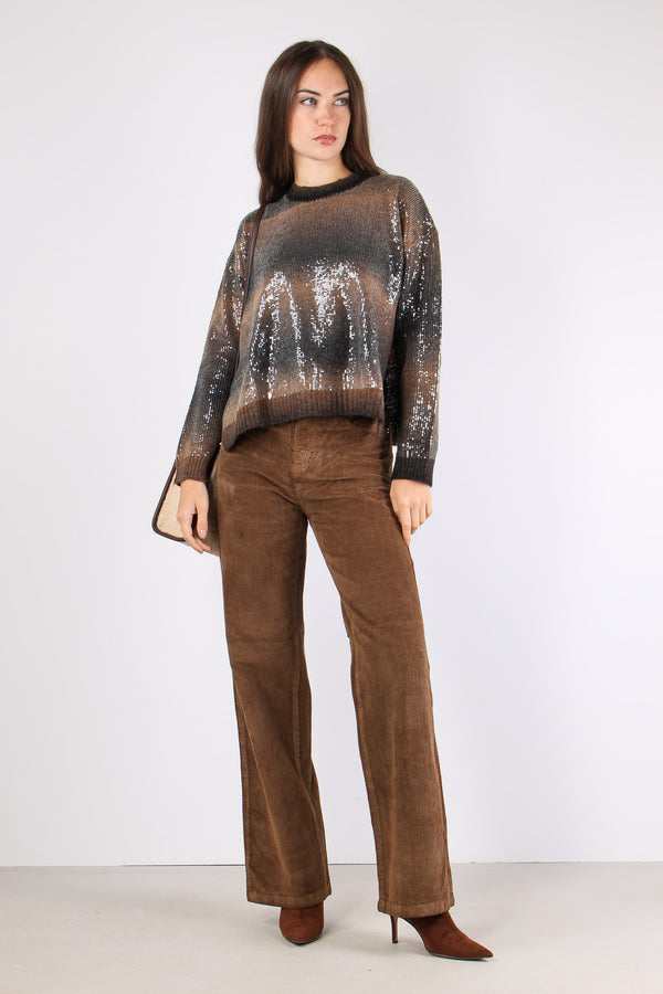 Maglia Riga Paillettes Brown Shaded