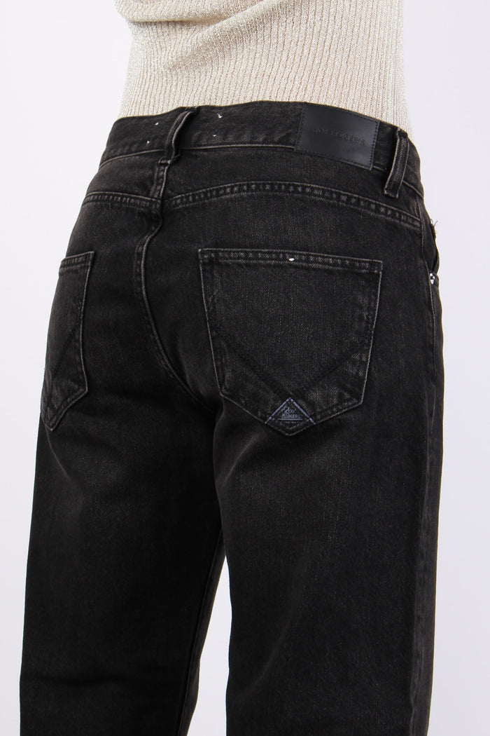 Denim Boyfriend Risvolto Tagli Denim Black-7