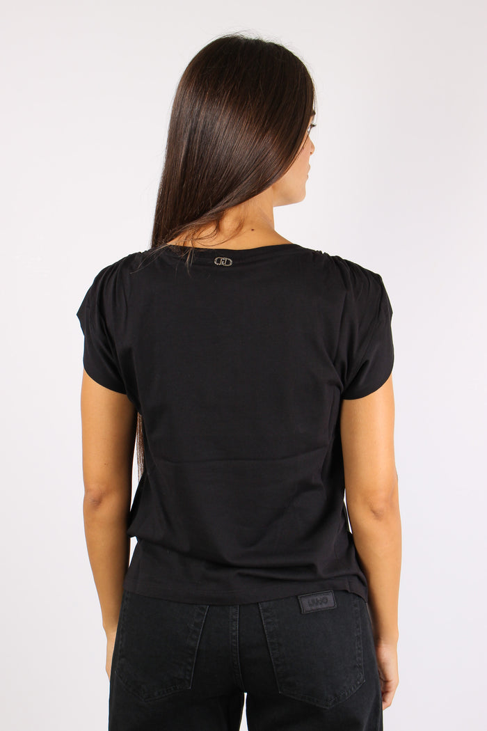 T-shirt Bimateriale Perle Coll Nero-5