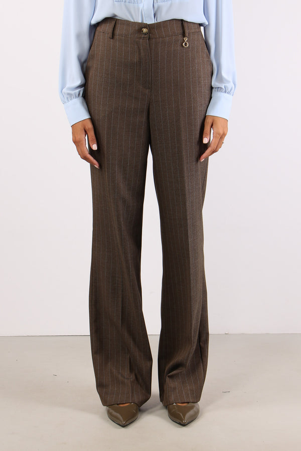 Arkini Pantalone Palazzo Gessato Coffe Liqu-2
