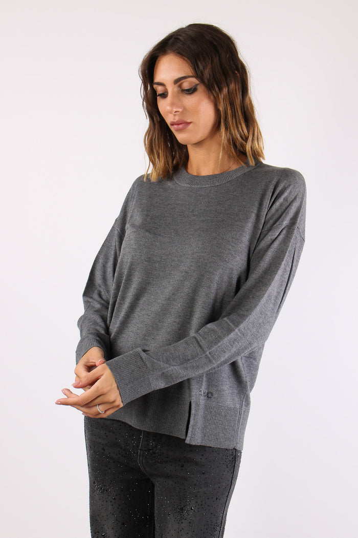 Maglia M/l Spacchetti Misto Lana Grigio Melange-6