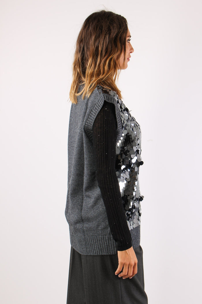 Gilet Maxi Paillettes Grigio-7