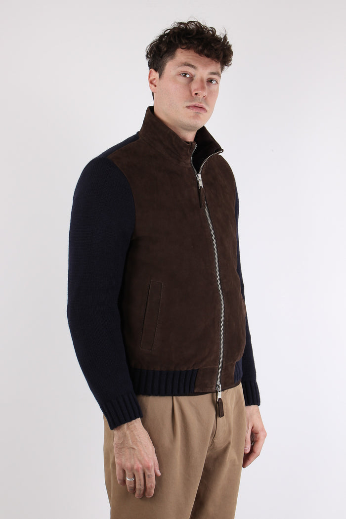 Bomber Bimateriale Interno Pelo Brown/blu-6